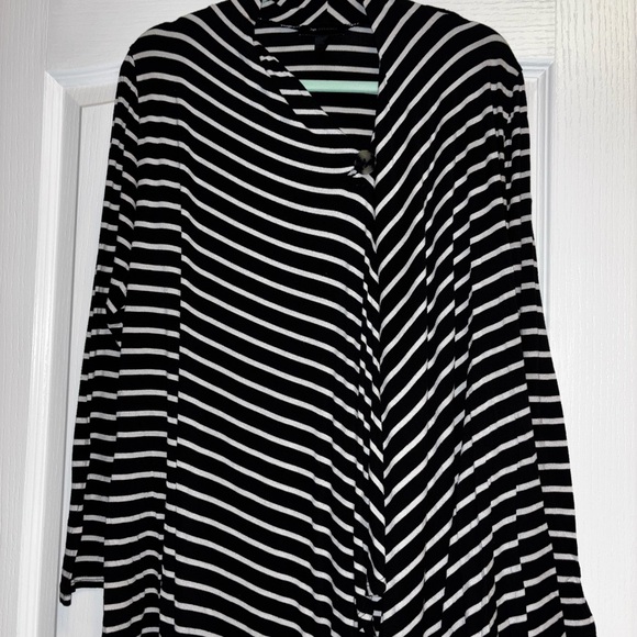 AB Studio Black & White Striped Cardigan – Women’s Open Front Layering Top M - Picture 2 of 5